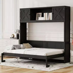 Merax Full-Size X-Shaped Accents Murphy Bed with Rustic Storage Cabinets