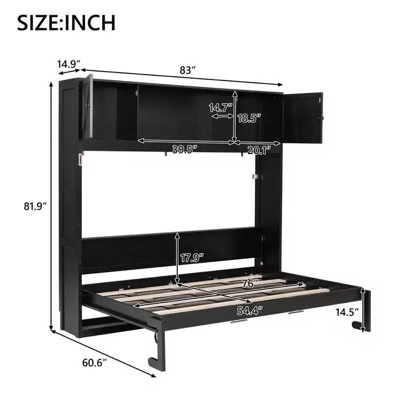 Lit escamotable grand format avec accents en X et armoires de rangement rustiques