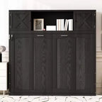 Lit escamotable grand format avec accents en X et armoires de rangement rustiques