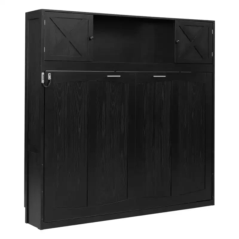 Lit escamotable grand format avec accents en X et armoires de rangement rustiques