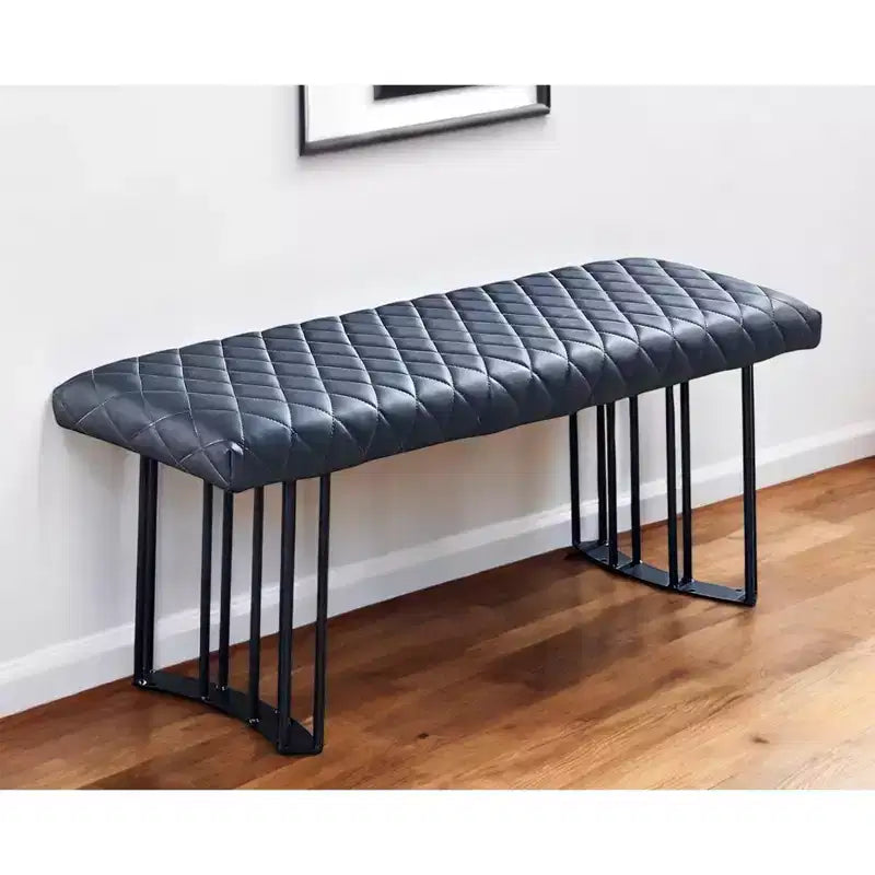 Banc de salle à manger capitonné en similicuir gris foncé et noir 47