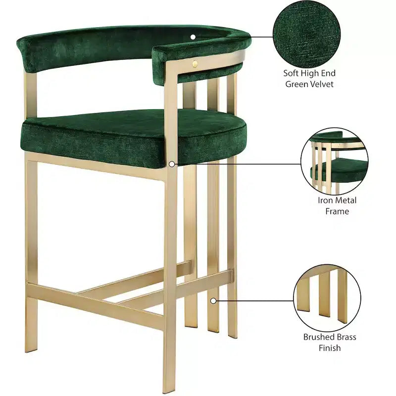Tabouret de comptoir Marcello en velours vert, lot de 2
