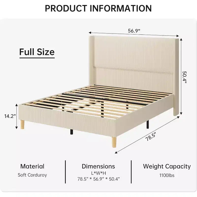 Cadre de lit double rembourré beige