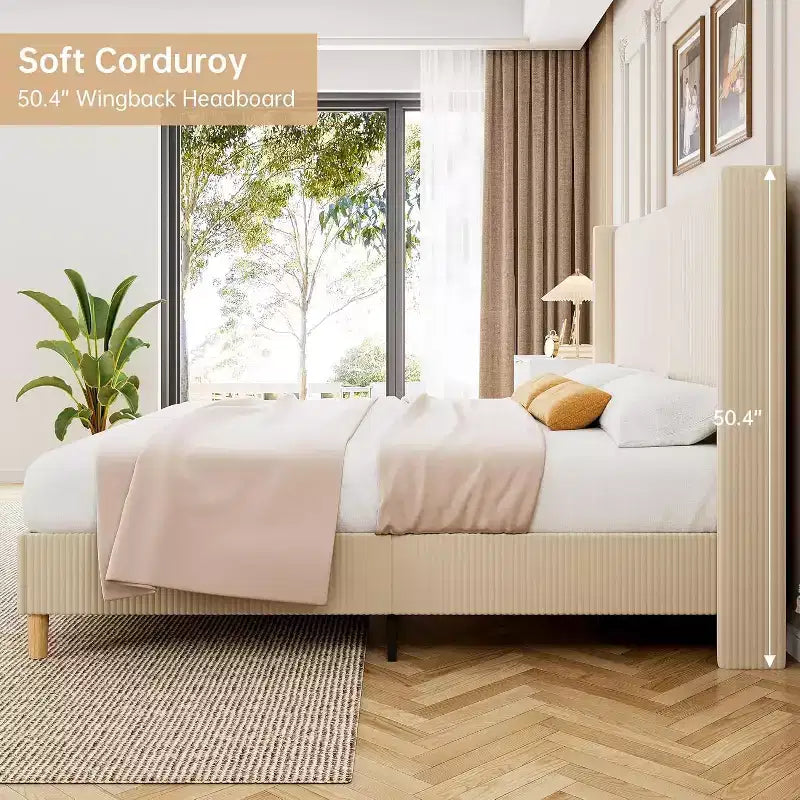 Cadre de lit double rembourré beige