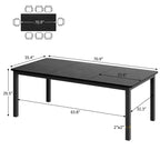 Table à manger industrielle de 68 places, assemblage tenon-mortaise, plateau rectangulaire en bois avec pieds métalliques robustes, bords biseautés modernes et coins arrondis