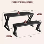 Ensemble table à manger pour 4 personnes, table de cuisine avec cadre en métal robuste, ensemble table de salle à manger rectangulaire avec 2 bancs, peu encombrant pour cuisine, salle à manger