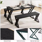 Ensemble table à manger pour 4 personnes, table de cuisine avec cadre en métal robuste, ensemble table de salle à manger rectangulaire avec 2 bancs, peu encombrant pour cuisine, salle à manger