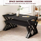 Ensemble table à manger pour 4 personnes, table de cuisine avec cadre en métal robuste, ensemble table de salle à manger rectangulaire avec 2 bancs, peu encombrant pour cuisine, salle à manger
