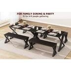 Ensemble table à manger pour 4 personnes, table de cuisine avec cadre en métal robuste, ensemble table de salle à manger rectangulaire avec 2 bancs, peu encombrant pour cuisine, salle à manger