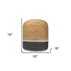 Pouf ottoman cylindrique rayé en mélange de jute naturel et gris, 18 pouces