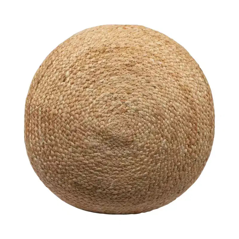 Pouf ottoman cylindrique rayé en mélange de jute naturel et gris, 18 pouces