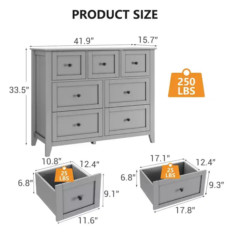 Commode à 7 tiroirs, meuble de rangement en bois avec grand espace de rangement pour chambre, salon, entrée