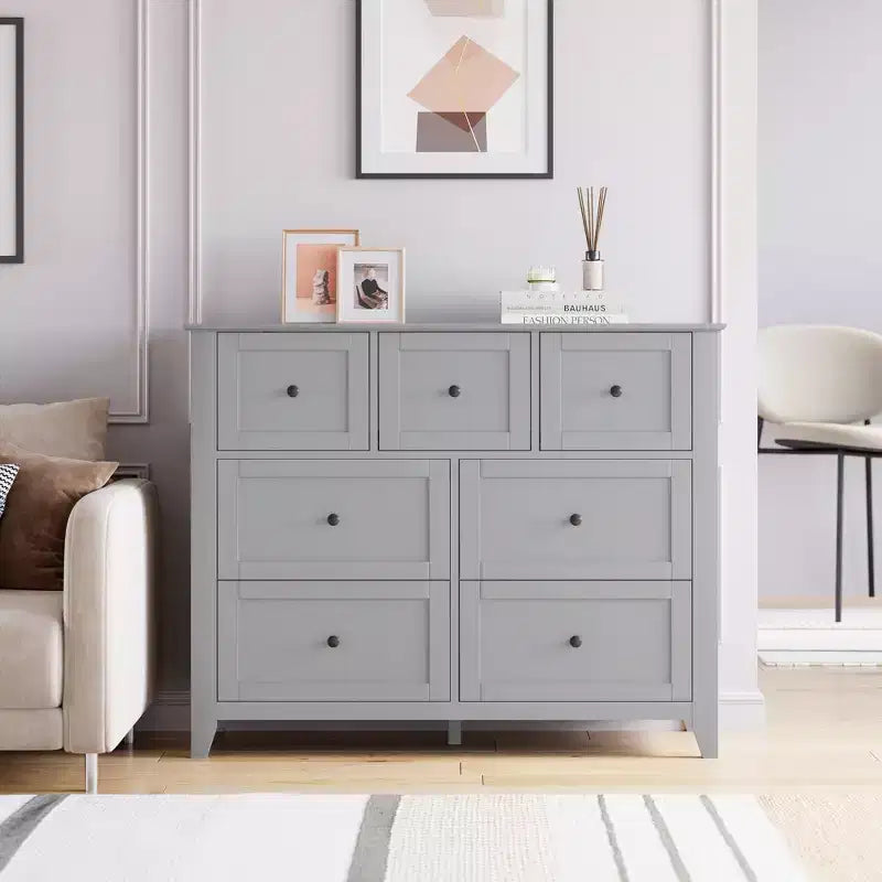 Commode à 7 tiroirs, meuble de rangement en bois avec grand espace de rangement pour chambre, salon, entrée