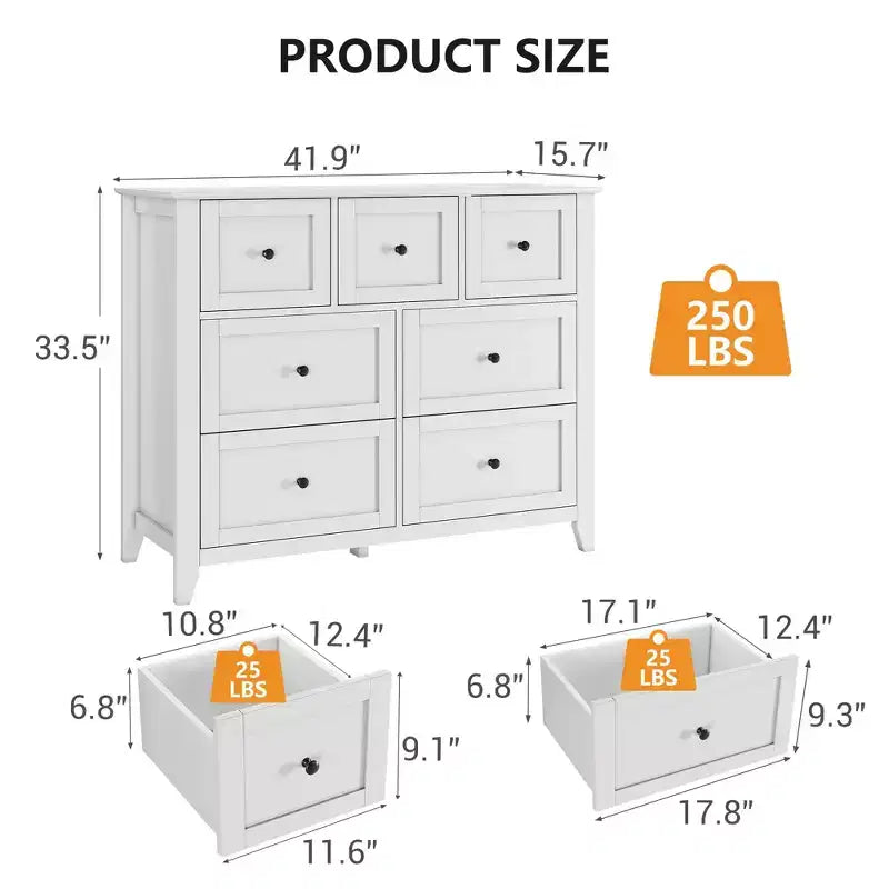 Commode à 7 tiroirs, meuble de rangement en bois avec grand espace de rangement pour chambre, salon, entrée