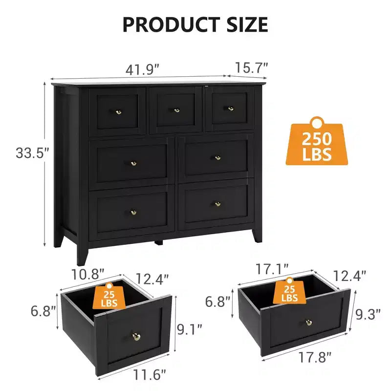 Commode à 7 tiroirs, meuble de rangement en bois avec grand espace de rangement pour chambre, salon, entrée