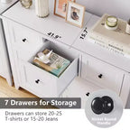 Commode à 7 tiroirs, meuble de rangement en bois avec grand espace de rangement pour chambre, salon, entrée