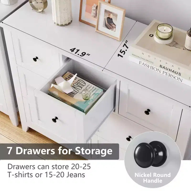 Commode à 7 tiroirs, meuble de rangement en bois avec grand espace de rangement pour chambre, salon, entrée