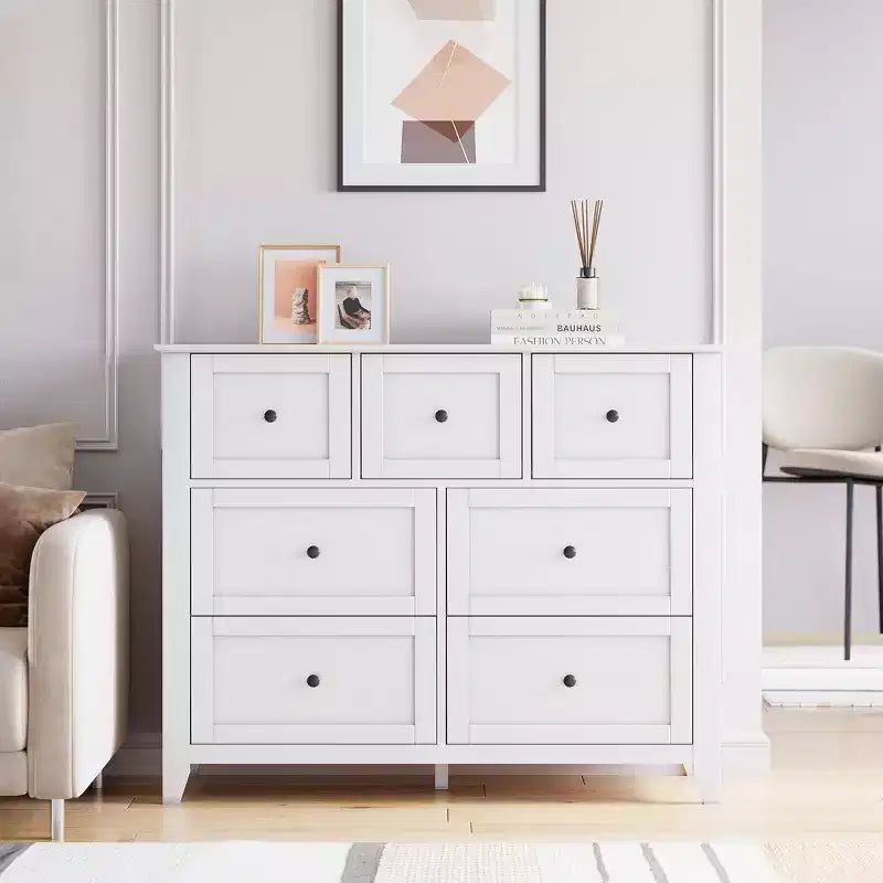 Commode à 7 tiroirs, meuble de rangement en bois avec grand espace de rangement pour chambre, salon, entrée