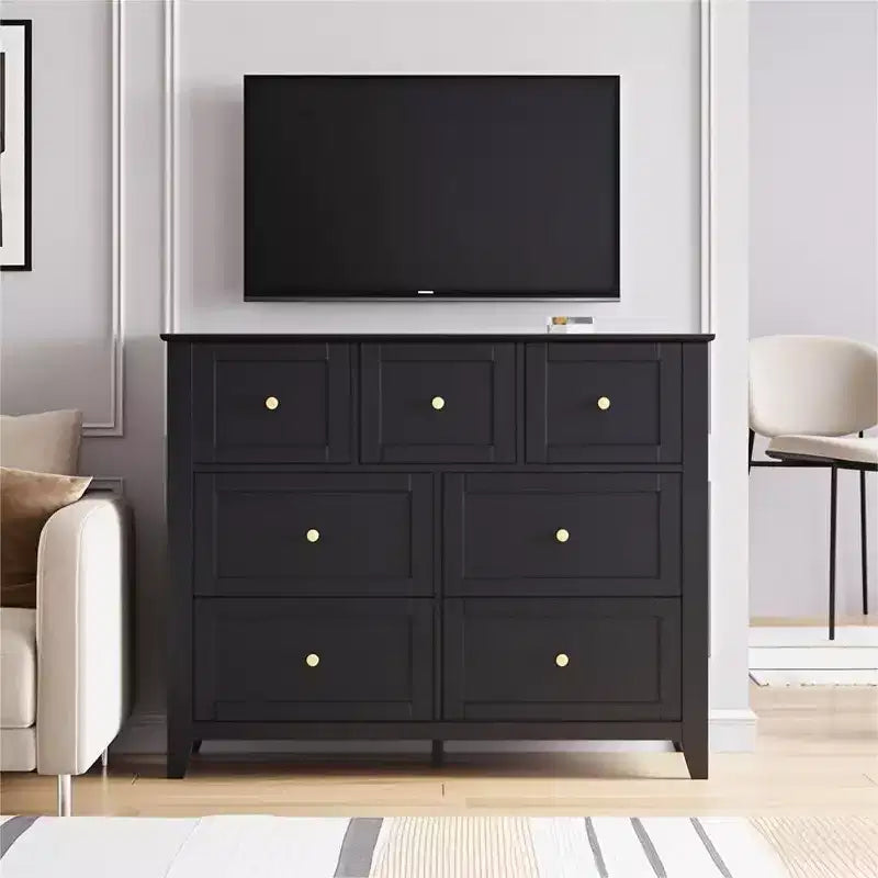 Commode à 7 tiroirs, meuble de rangement en bois avec grand espace de rangement pour chambre, salon, entrée
