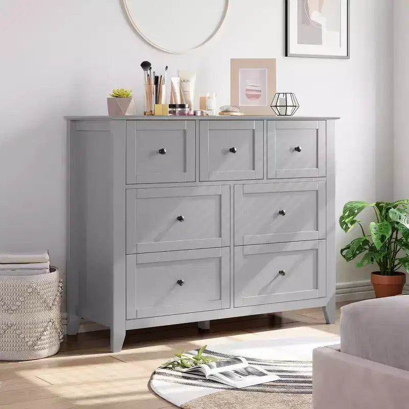Commode à 7 tiroirs, meuble de rangement en bois avec grand espace de rangement pour chambre, salon, entrée