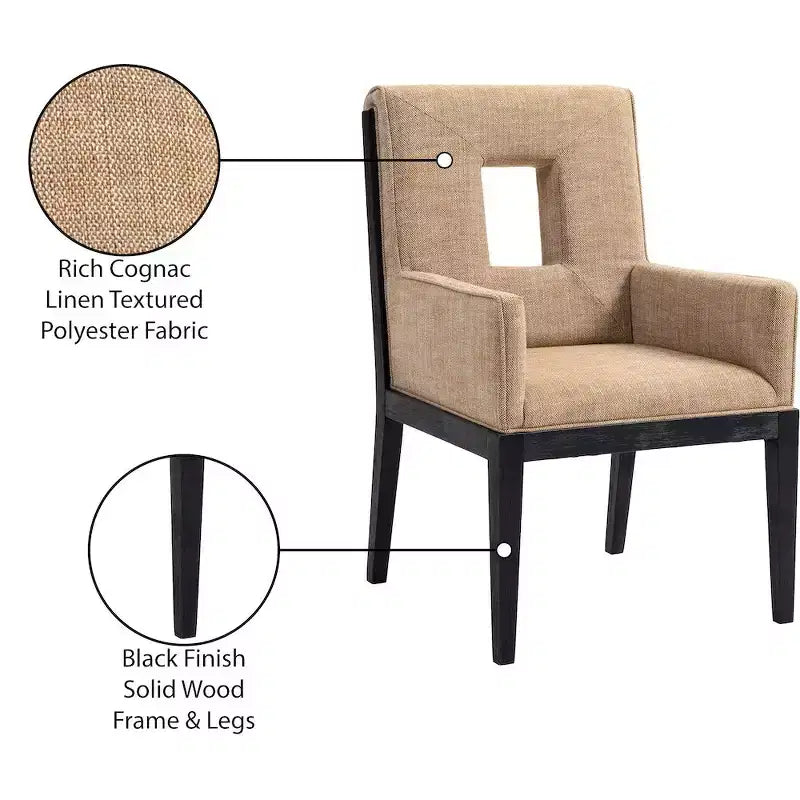 Chaise de salle à manger avec accoudoirs en tissu texturé lin Gwendolyn