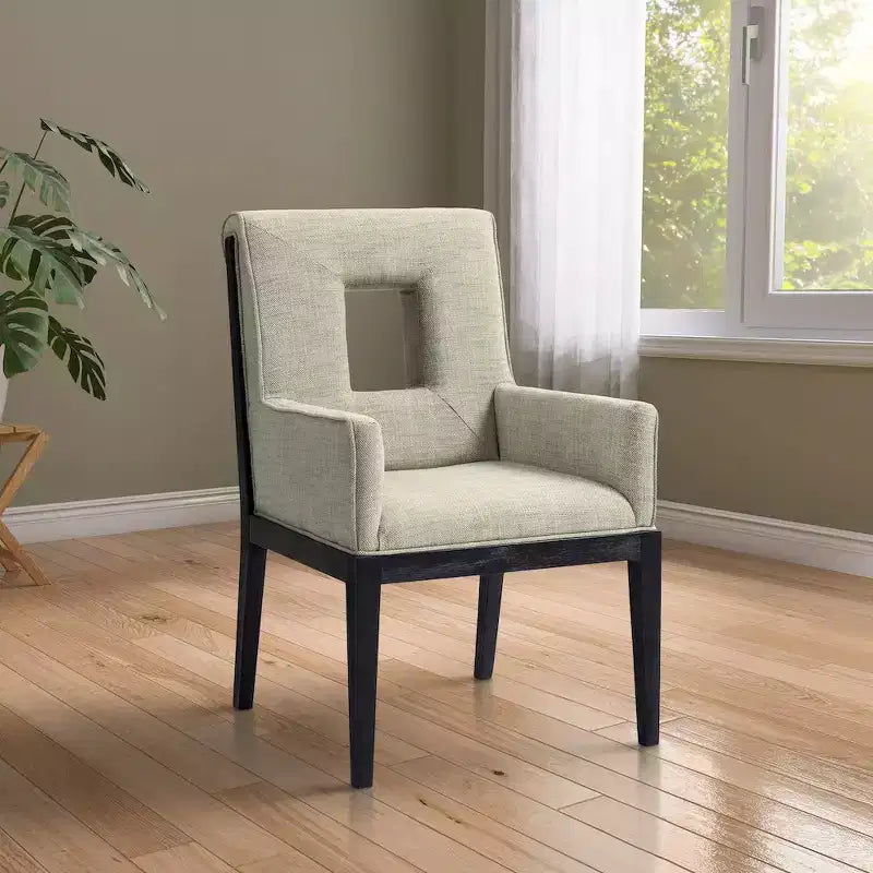 Chaise de salle à manger avec accoudoirs en tissu texturé lin Gwendolyn