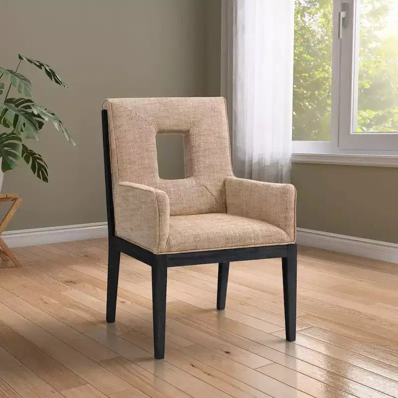 Chaise de salle à manger avec accoudoirs en tissu texturé lin Gwendolyn