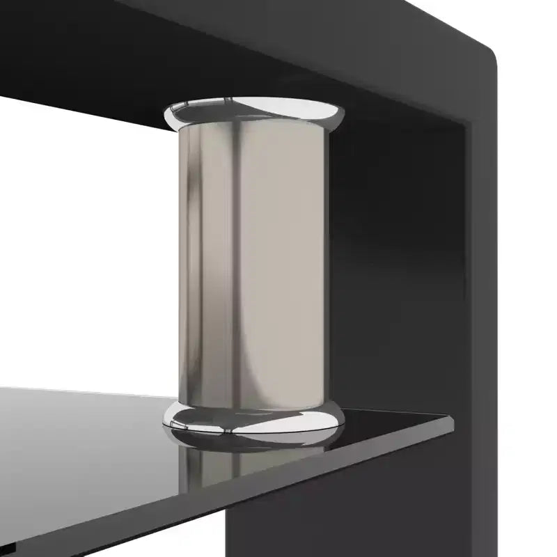 Table basse moderne en verre avec espace de rangement à double couche et pieds en tube métallique pour salon ou bureau