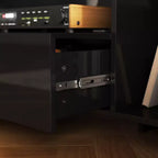 Meuble TV noir moderne avec éclairage d'ambiance : design épuré, rangement et lumière d'ambiance pour salons, centre de divertissement, console média