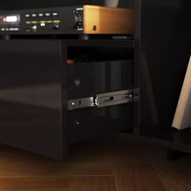 Meuble TV noir moderne avec éclairage d'ambiance : design épuré, rangement et lumière d'ambiance pour salons, centre de divertissement, console média