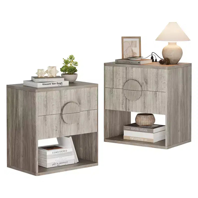 Table de chevet en panneau de fibres de densité avec motif ondulé, construction durable, design moderne, peu encombrant, montage facile