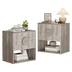 Table de chevet en panneau de fibres de densité avec motif ondulé, construction durable, design moderne, peu encombrant, montage facile