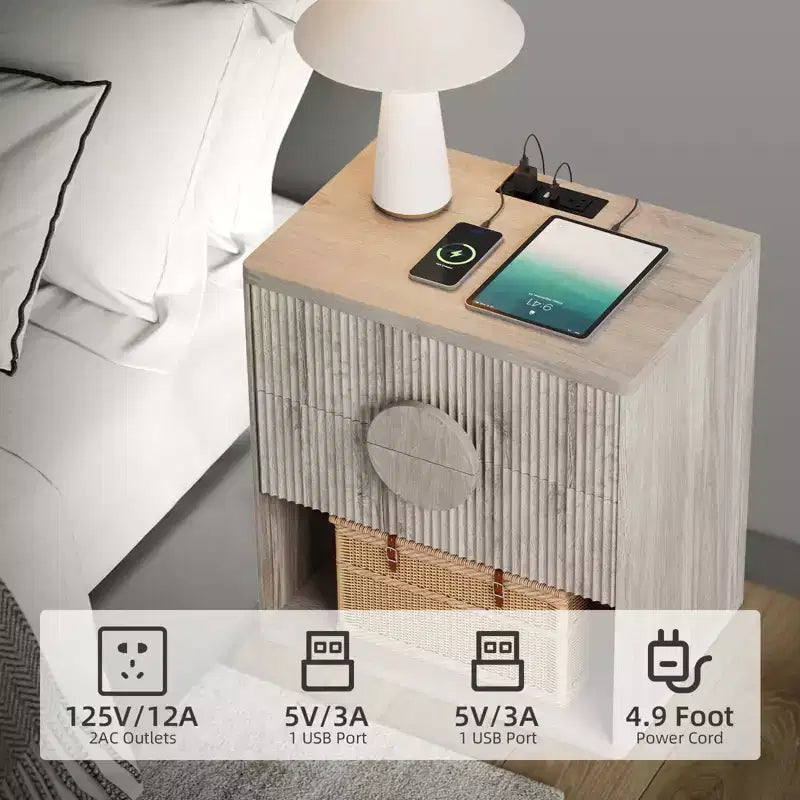 Table de chevet en panneau de fibres de densité avec motif ondulé, construction durable, design moderne, peu encombrant, montage facile