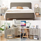 Table de chevet en panneau de fibres de densité avec motif ondulé, construction durable, design moderne, peu encombrant, montage facile