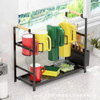 Organisateur et support de bouteilles d'eau, support de rangement double couche pour bouteilles d'eau en acier au carbone, égouttoir à tasses avec plateau pour comptoirs de cuisine et placards.