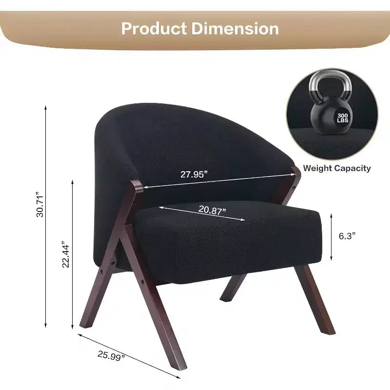 Fauteuil d'appoint Mid-Century, velours Teddy, lin, cuir PU avec cadre en bois 1 pièce