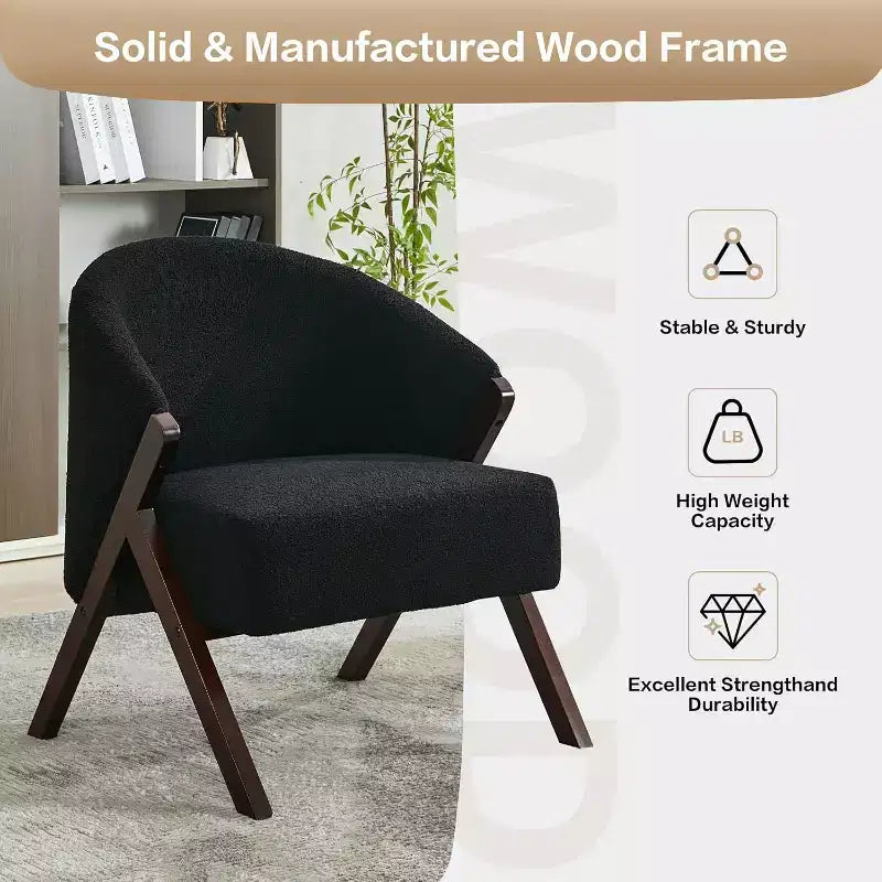 Fauteuil d'appoint Mid-Century, velours Teddy, lin, cuir PU avec cadre en bois 1 pièce