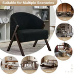 Fauteuil d'appoint Mid-Century, velours Teddy, lin, cuir PU avec cadre en bois 1 pièce