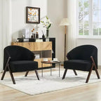 Fauteuil d'appoint Mid-Century, velours Teddy, lin, cuir PU avec cadre en bois 1 pièce