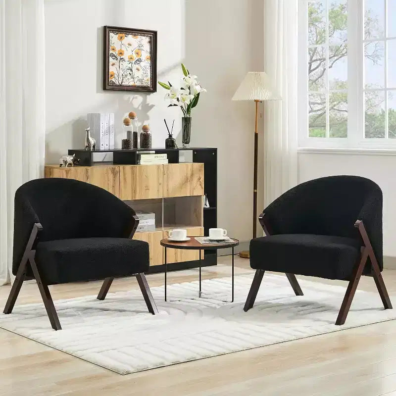 Fauteuil d'appoint Mid-Century, velours Teddy, lin, cuir PU avec cadre en bois 1 pièce