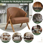 Fauteuil d'appoint Mid-Century, velours Teddy, lin, cuir PU avec cadre en bois 1 pièce