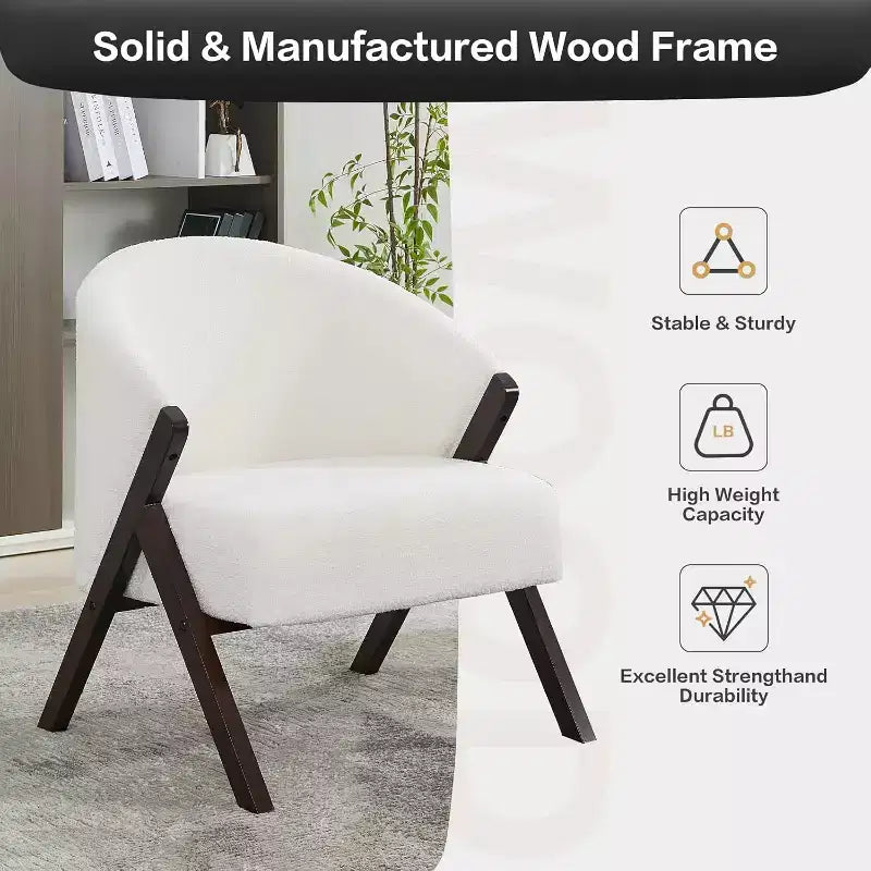 Fauteuil d'appoint Mid-Century, velours Teddy, lin, cuir PU avec cadre en bois 1 pièce