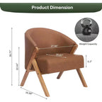 Fauteuil d'appoint Mid-Century, velours Teddy, lin, cuir PU avec cadre en bois 1 pièce