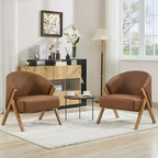 Fauteuil d'appoint Mid-Century, velours Teddy, lin, cuir PU avec cadre en bois 1 pièce