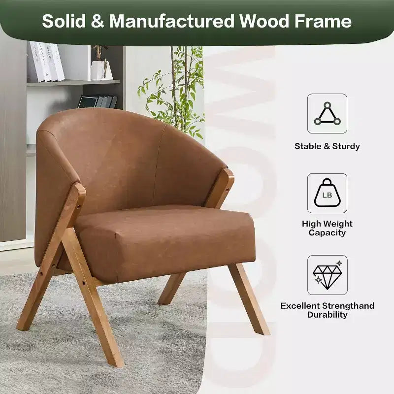 Fauteuil d'appoint Mid-Century, velours Teddy, lin, cuir PU avec cadre en bois 1 pièce