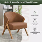 Fauteuil d'appoint Mid-Century, velours Teddy, lin, cuir PU avec cadre en bois 1 pièce