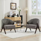 Fauteuil d'appoint Mid-Century, velours Teddy, lin, cuir PU avec cadre en bois 1 pièce
