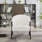 Fauteuil d'appoint Mid-Century, velours Teddy, lin, cuir PU avec cadre en bois 1 pièce