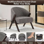 Fauteuil d'appoint Mid-Century, velours Teddy, lin, cuir PU avec cadre en bois 1 pièce