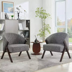 Fauteuil d'appoint Mid-Century, velours Teddy, lin, cuir PU avec cadre en bois 1 pièce